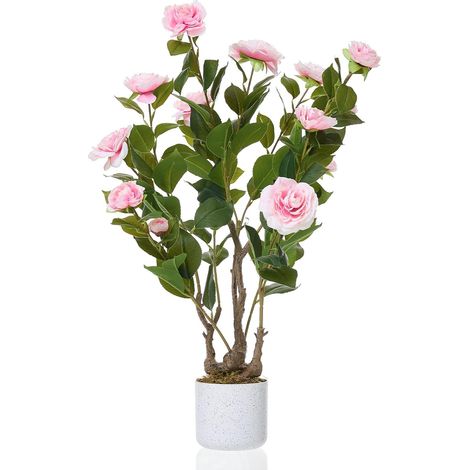 Arbre Artificiel Camélia en Pot - Faux Camélia Fleuri Blanc/Rose avec Pot Blanc - Plante Décorative Intérieur Extérieur sans Entretien (1/5)