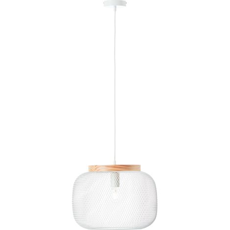 Giada Pendelleuchte, E27, Durchmesser 39 cm, weißes Metall und Holz, Brilliant BRILLIANT (1/3)