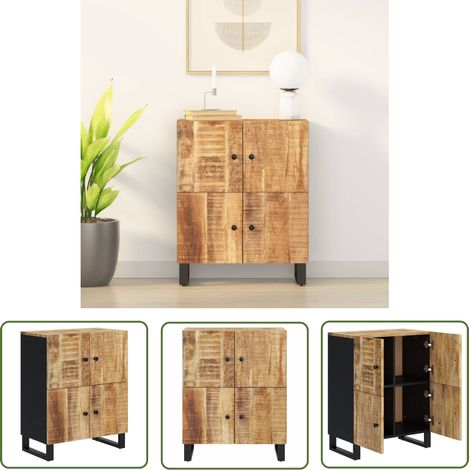 The Living Store Buffet avec 4 portes 60x33x75 cm bois massif de manguier - Buffet - Meuble De Rangement - Mobilier - Bois Massif - Manguier (1/5)