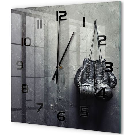 Grande Horloge Murale Carrée Design Original Verre Silencieuse Déco Maison Gants de boxe 60x60 cm (1/5)