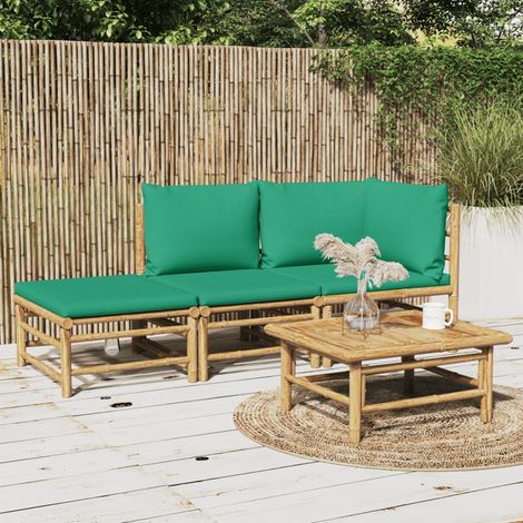 vidaXL Salon de jardin 3 pcs avec coussins vert bambou (1/5)