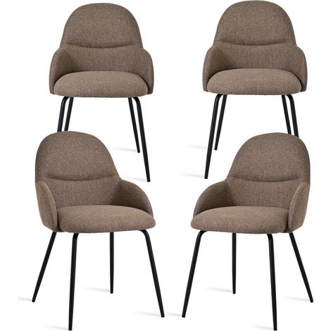 Lot de 4 chaises de salle à manger avec accoudoirs, tissu lin marron (1/5)