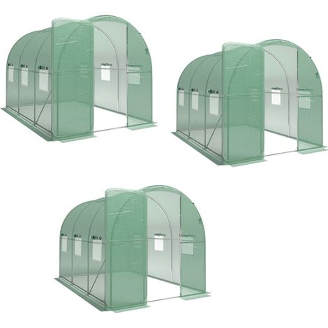 3er-Set gewächshaus 3 x 2 x 2 m Foliengewächshaus mit Abschließbar Anschlag-Tür 6 Rollbar Netzfenster Stützstangen