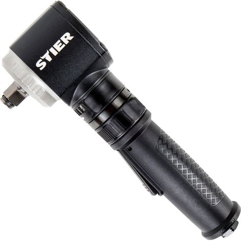 STIER Druckluft Winkel-Schlagschrauber 19-WSS, Extra kurz ca. 67 mm, vierkant 1/2 Zoll, max. Drehmoment 325 Nm, Jumbo Hammer Schlagwerk, abgewinkelt, dreistufiger Rechtslauf und einstufiger Linkslauf (1/4)