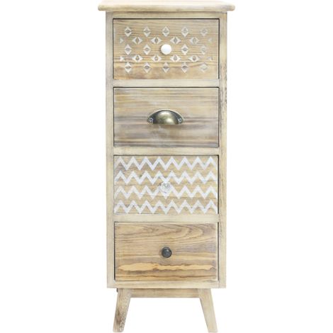 Rebecca Mobili Cassettiera Stretta Comodino 4 Cassetti in Legno Boho Shabby per Camera da letto (1/5)