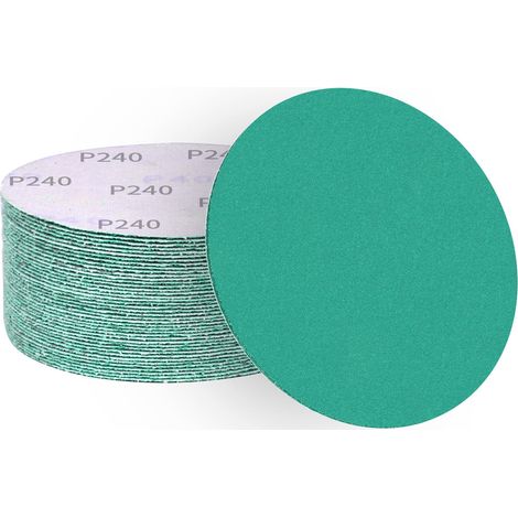 Disques abrasifs 150 mm grain 240, papier abrasif en alumine calcinée, revêtement abrasif antiadhésif pour ponceuse orbitale (50 pièces) (1/5)