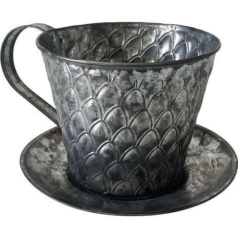 Cache pot de fleurs en zinc vieilli en forme de tasse (1/3)