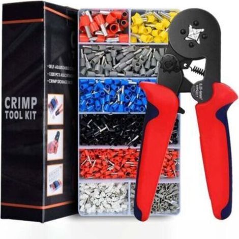 Crimping Pliers, 1200 Insulated Crimp Terminals, Electrical Cable Lug, Wire Ferrule Crimping Tool, 0.25-10.00mm² Patch Cable, Electrician Ratchet Crimping Pliers, Pliers (1/4)