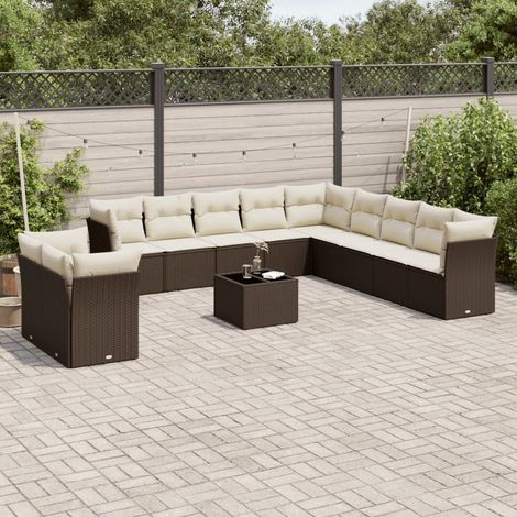 VidaXL - Salon de jardin 8 places - Résine tressée noire - Avec coussins - Extérieur (1/3)