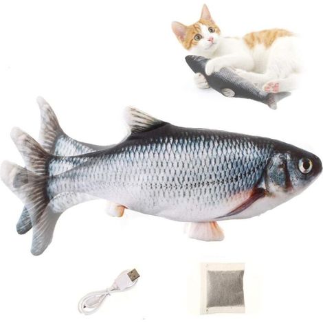 SABIR Cataire Jouets Poisson, Electronique Catnip Cat Jouets Simulation en Peluche Poissons Forme Jouet Interactif Jouet à Mâcher Rechargeable USB (1/5)