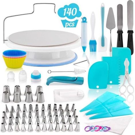 Plateau Tournant de Gâteau - Kit de Pâtisserie - 140 Pcs - Acier Inoxydable - Utilisation Facile - Cadeau Idéal (1/4)
