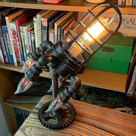 Retro-Tischlampe im Industriestil mit Raketenmotiv, Steampunk-Lampe, Dekoration (1/5)