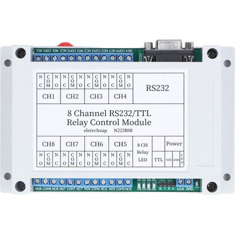 N223B08 8-Kanal DC 12V RS232 Relaismodul, serielle Schnittstelle, Fernbedienungsschalterplatine mit LED und Gehäuse (1/5)