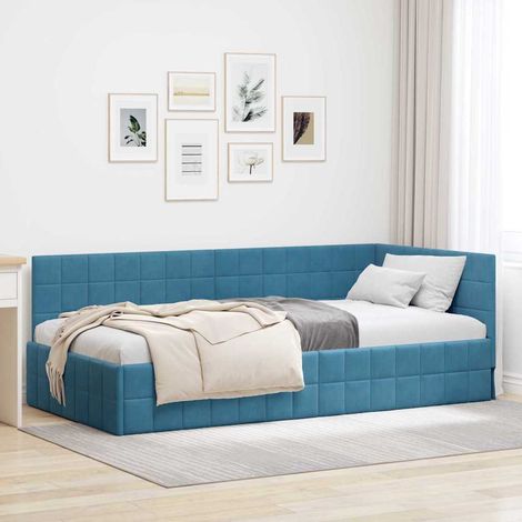 Estructura de cama en esquina Azul 90 x 200 cm Terciopelo