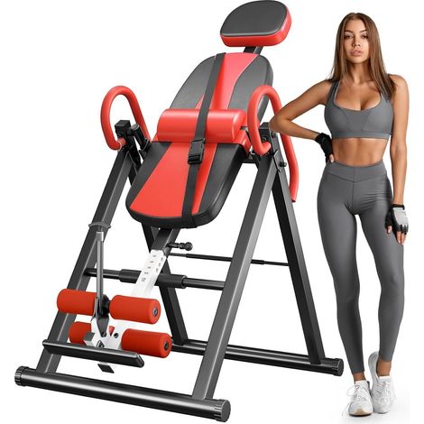 Relax Zone – Umgekehrte Hantelbank – Schwerkrafttrainer – Inversionstisch für Rückenübungen – Rückenstreckung – Rot