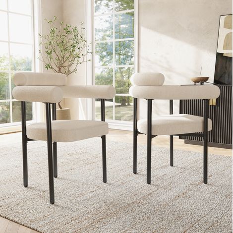 Chaise salle manger beige en velours, structure fer OKMYHOME (1/5)