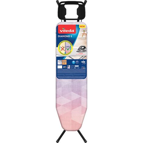 Vileda – Table à repasser Diamant S 114 x 34 cm – Revêtement titane résistant à 200 °C – Réglable en hauteur 71-90 cm – Pieds robustes 22 mm