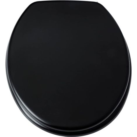 Lunette WC en bois avec pare-chocs antidérapants et charnières robustes en acier inoxydable pour éviter la rouille - Siège de toilette rond confortable avec finition brillante (noir) (1/5)