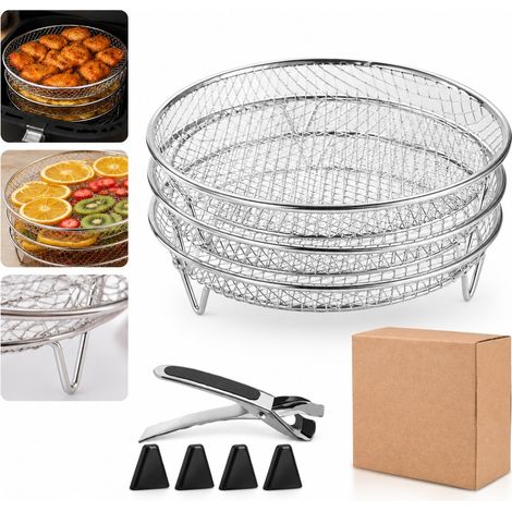 1 Set Grille Air Fryer 3 Pcs Ronde Inox 304 Demontable 21 x 21 x 9.5 cm Racks Dehydrateur Refroidissement Cuisson Friture Four Cuisine (1/5)