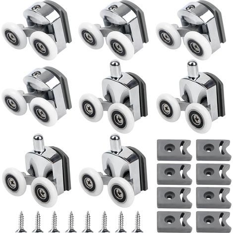 Curved shower door rollers, 8-piece glass shower door rollers, 23mm replacement shower door wheels with anti-collision block and chrome screws (1/5)