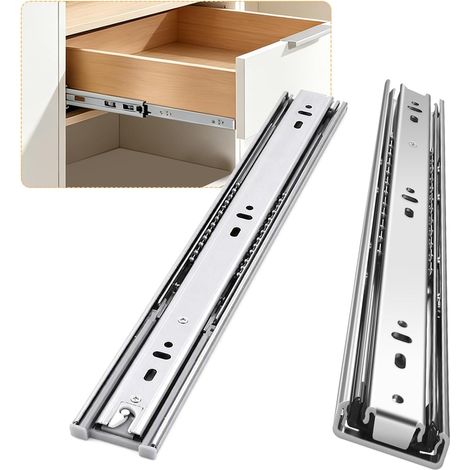 Glissiere pour tiroir 1 Paire Rail Tiroir Coulissant Coulisse Tiroirs Roulements à Billes Glissière de tiroirs latéral vis incluses coulisse sécurité anti-sortie pour placard cuisine (12" (300mm)) (1/5)