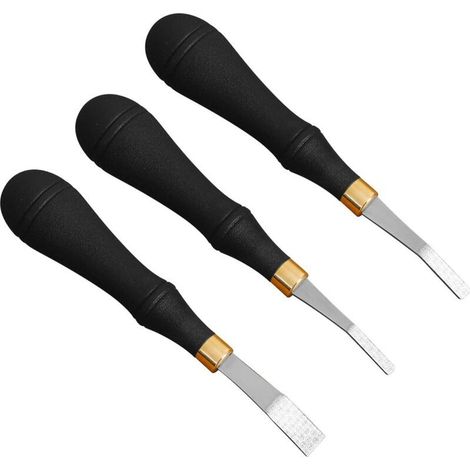 Lot de 3 outils d'ébauche pour cuir - 4 mm, 5 mm, 10 mm - En acier inoxydable - Avec poignée en plastique - Pour le nettoyage de la rouille et du cuir