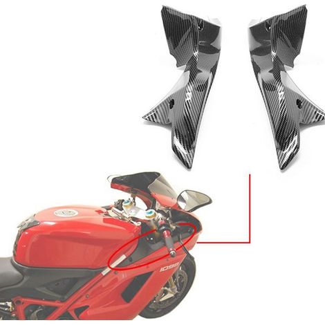 A pair of water transfer printed steering tube covers for the front dashboard of the Ducati 1098-848 1198 07-09. (1/5)