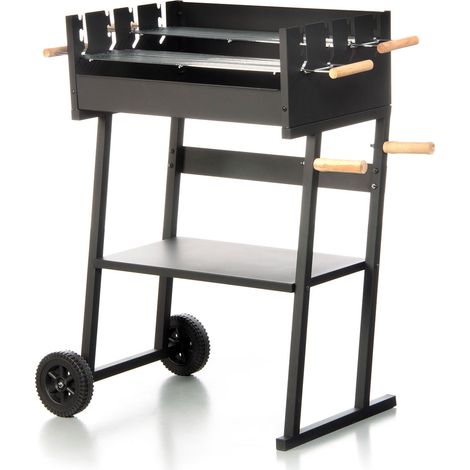 Barbecue a Carbonella 83x49x90 cm 2 Griglie di Cottura e Struttura con Ruote in Acciaio Nero (1/5)