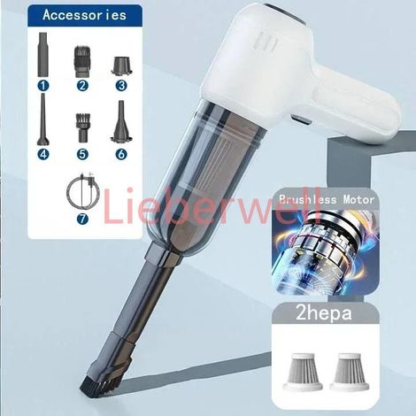Mini aspirateur de voiture portable sans fil, nettoyeur puissant, machine à livres, aspiration de bain, 135000PA,pro 2hepa White