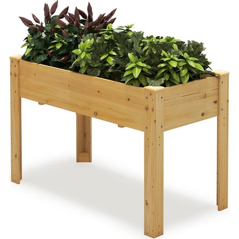 Letto rialzato da giardino per piante, Fioriera rialzata da esterno in legno di abete con fori di drenaggio Naturale (1/4)