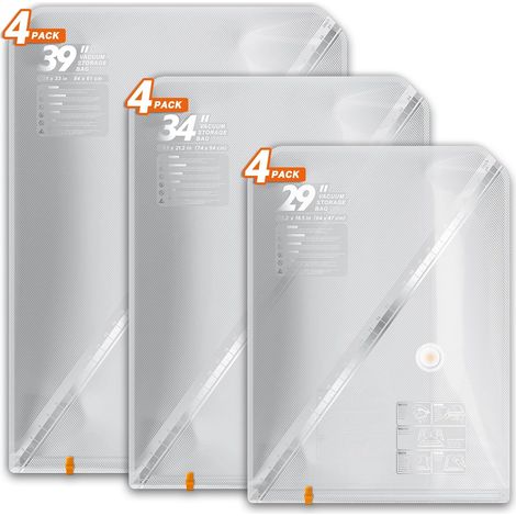 12 Pièces Sacs Sous Vide Vetement Aspirateur, 4 47x64cm, 4 54x74cm, 4 61x84cm, Sac de Rangement Sous Vide Peu Encombrant, Durable Housse Sous Vide Idéaux pour Voyager et Organiser Maison (1/5)