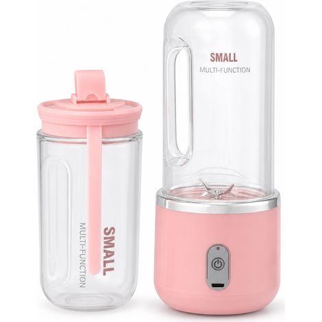 Blender Électrique Portable Rose, 6 Lames en Acier Inoxydable, 2 Gobelets avec Couvercle (1/5)