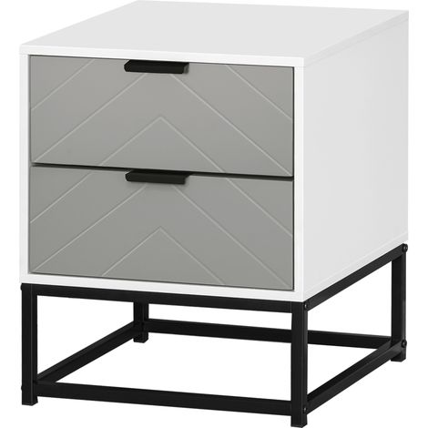 Bedside Cabinet with 2 Drawer Storage Unit, Unique Shape Bedroom Table Nightstand with Metal Base, for Living Room, Study Room, Dorm