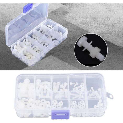 Set mit 150 weißen Nylonmuttern und -schrauben M2, M2,5, M3, M4 und M5 (1/5)