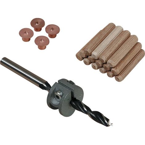 Wolfcraft – Mèche à bois pour perceuse Ø6 mm – Set d'assemblage avec butée de profondeur réglable – Pour bois dur et contreplaqué – Précision de perçage (1/7)