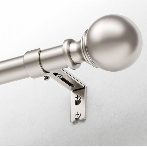 Tringle à Rideaux avec Embouts Ronds, 80-218 cm Extensible, 25 mm de Diamètre, Ensemble avec Supports, pour Chambre et Salon - nickel brossé (1/5)