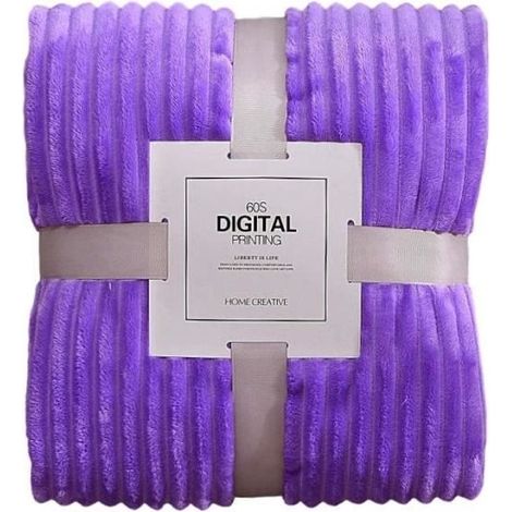 Couverture - Flanelle - 180x200 cm - Microfibre - Texture rayée - Violet (1/4)