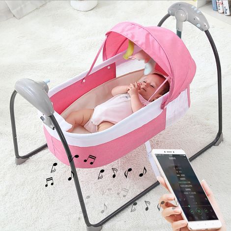 Berceau électrique pour bébé, lit à bascule, berceau musical avec télécommande, rose, capacité de charge : 9 kg (1/5)