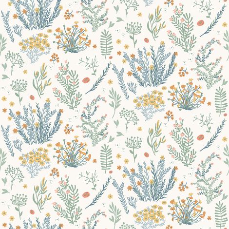 Papier peint enfant herbier fleurs sauvages pastel (1/2)