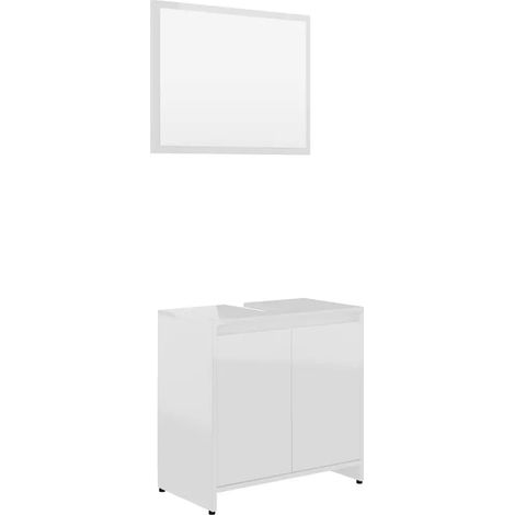 Ensemble de meubles de salle de bain blanc brillant 60 x 33 x 61 cm avec miroir chic design épuré en bois d'ingénierie blanc (1/5)