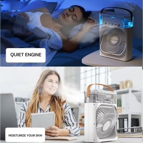 Ventilateur climatiseur portable 3 vitesses et fonction minuterie, brumisateur à 5 trous, convient aux chambres et aux bureaux (1/3)