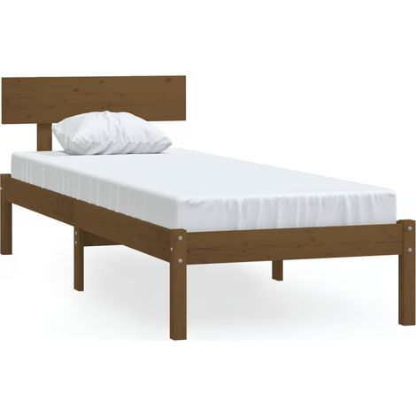 Lit adulte pour 1 personnes, Structure de lit, Assemblage Facile, Marron miel Bois de pin massif 90x190 cm UK simple OIB6827E (1/5)