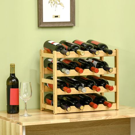 Casier à vin en bambou pour 16 bouteilles, 4 niveaux, format compact 43 x 23,5 x 38 cm, rangement stable pour cuisine, bar ou salon - CHICFURN (1/5)