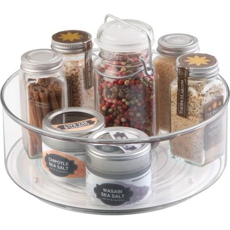 1plateau tournant pour épices –carrousel cuisine en plastique résistant avec rebords élevés – accessoire de rangement pour frigidaire, placard, table de cuisine, etc. – transparent (1/5)