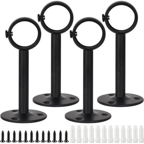 Supporto per asta per tende da soffitto in 4 pezzi - Nero - Acciaio inossidabile - Con viti - Diametro interno 26 mm - Portasciugamani - Parete/soffitto (1/5)