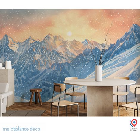 Papier peint : Montagnes et soleil, Aquarelle - Intissé - L.200 x H.280 cm - Bleu mer (1/5)