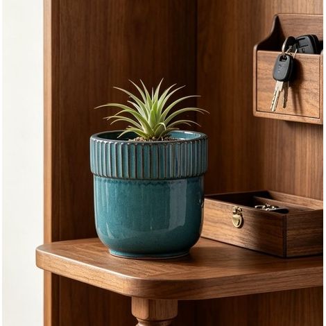 Vaso da fiori in ceramica Ø 23 cm per interni ed esterni, con fori di drenaggio, verde acqua lucido (1/5)