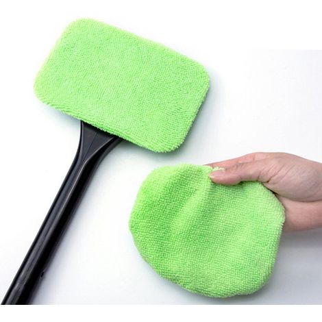 Strumento per la pulizia dei finestrini dell'auto, detergente per vetri con 4 panni in microfibra lavabili e riutilizzabili e manico estensibile, per tergicristalli auto (1/4)