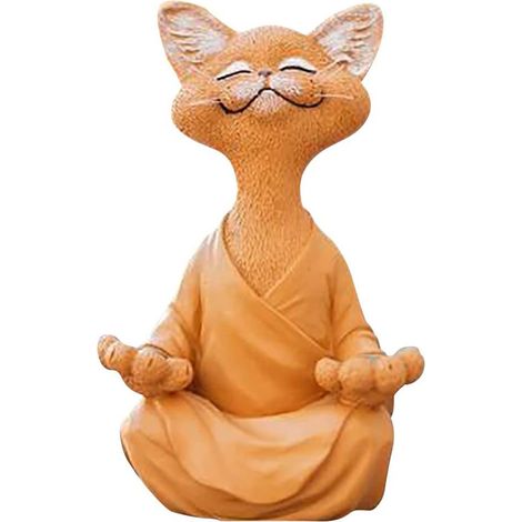 Statue de Méditation Chat Zen en Résine, Noir/Orange/Gris, 5.5×8×12.5cm/12×8×18cm, Décor Intérieur/Extérieur, Paquet: 1 (1/5)