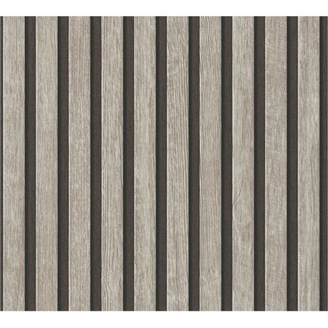 Papier peint 3D aspect bois Profhome 391092 papier peint intissé gaufré à chaud texturé à l'aspect de bois mat gris noir  5,33 m2 (1/5)